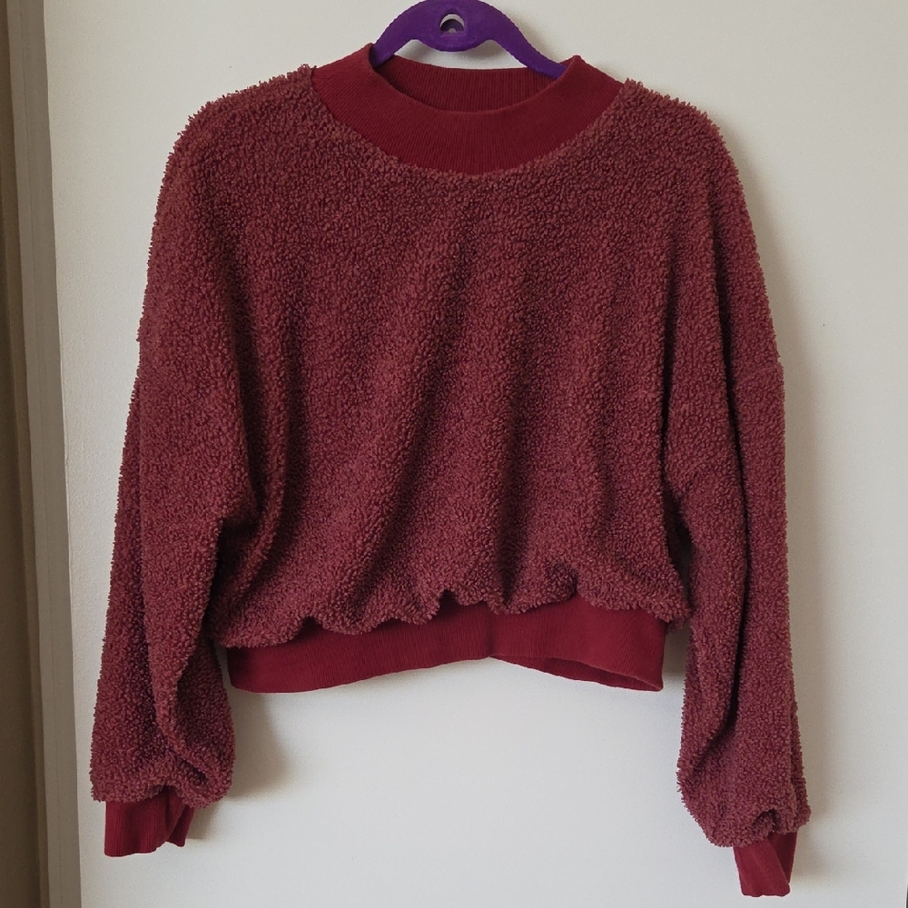 Fabletics Cozy Terry Crop Top Sweater | Women's Medium | Burgundy Red